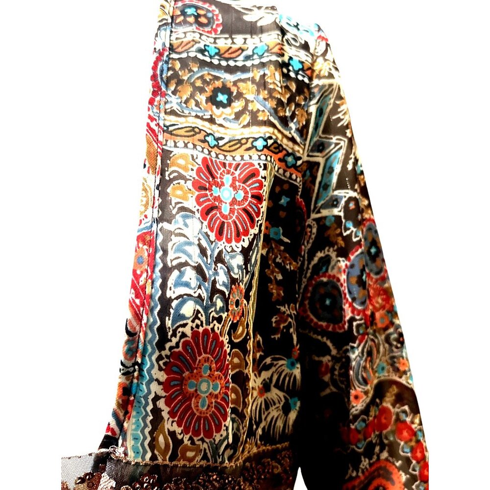 Mix It Paisley Print Deep V Neck Medium Boho Chic Patchwork Empire Waist Trim - Picture 15 of 15